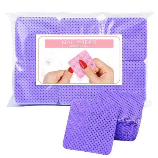 Nail Wipes Lint Free - Pluisvrije nageldoekjes - Nagellakremoverdoekjes - Makeup-pads - Lash Glue Wipes - Pak 300st - Kleur: Paars