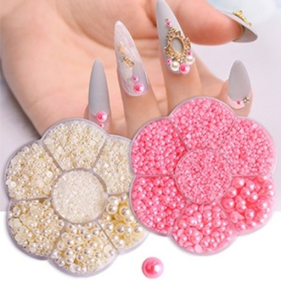 Half Pearls Nailart Decoration - Halve Parels voor nail art - Nagelsteentjes voor nail art - Doosje - Pink