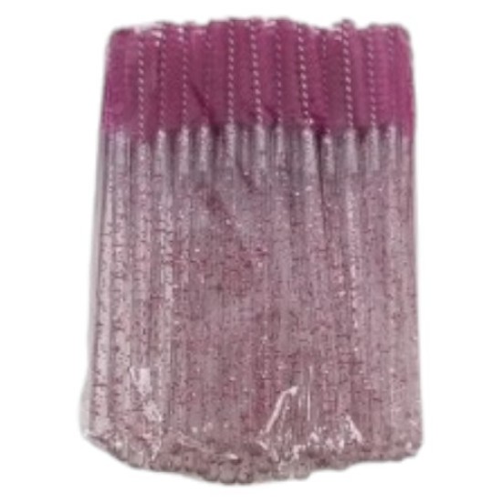 Lash brushes - Mascara en wenkbrauw borsteltjes 50st - Kleur Donker Roze Glitter