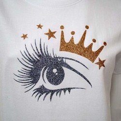 Wit T-shirt oog kroon goud-zilver Wit T-shirt oog kroon goud-zilver