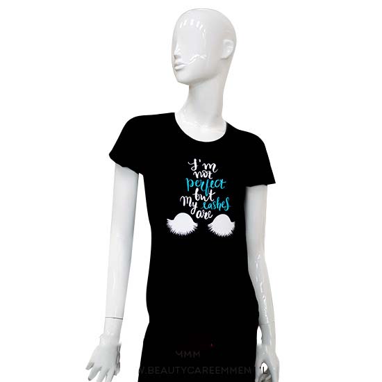Zwart T-shirt not perfect lashes are wit-turquoise