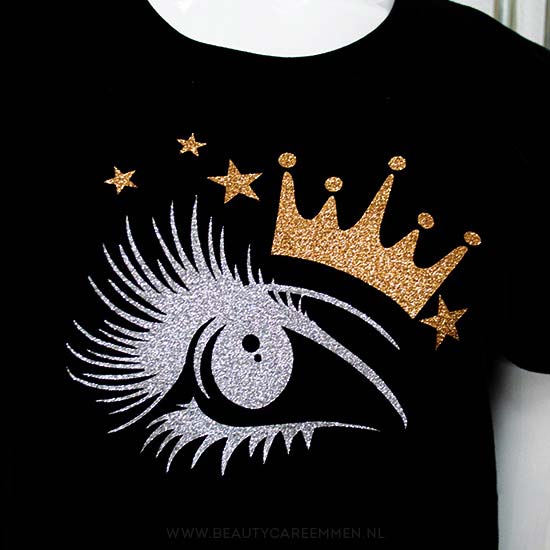 Zwart T-shirt oog kroon goud-zilver