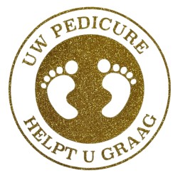 Schort met opdruk - Uw pedicure helpt u graag - Rond Schort met opdruk - Uw pedicure helpt u graag - Rond