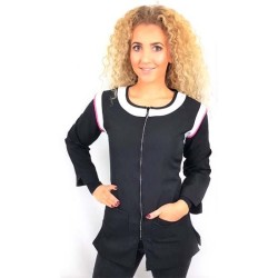 Tuniek Fleur: Zwart met wit en licht roze bies Tuniek Fleur: Zwart met wit en licht roze bies