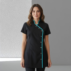 Tuniek Romy: Zwart met mint (blauwe) bies
