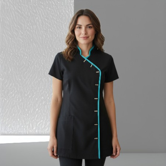 Tuniek Romy: Zwart met mint (blauwe) bies