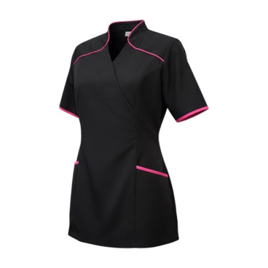 Wikkeltuniek Wendy (Polyester) - Zwart met roze rand Wikkeltuniek Wendy (Polyester) - Zwart met roze rand