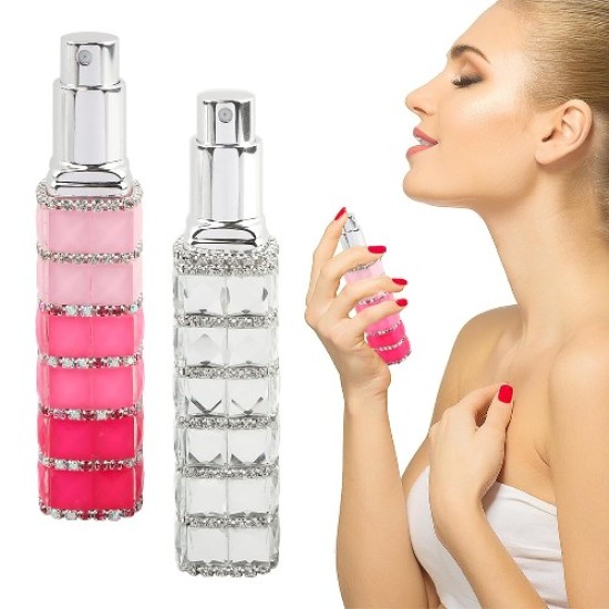 Hervulbare Parfum Verstuiver Fles met strass 12ml - Kleur: Gekleurd Roze
